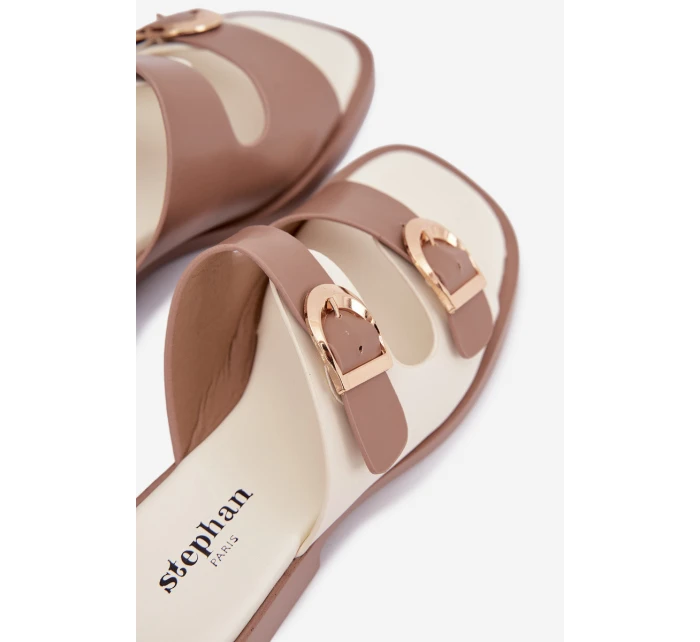 Dámské pantofle s zlatými sponami béžové model 21919181 - EVENTO Dámské pantofle s zlatými sponami béžové model 21919181 - EVENTO