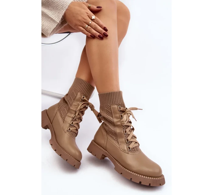 Dámské kozačky se šněrovací ponožkou, hnědá Gentiana Dámské kozačky se šněrovací ponožkou, hnědá Gentiana