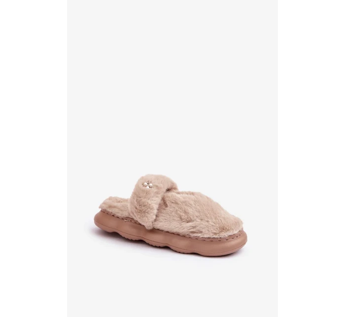 Futrzane Pantofle S Malou Broží Tmavě Béžové Primaria