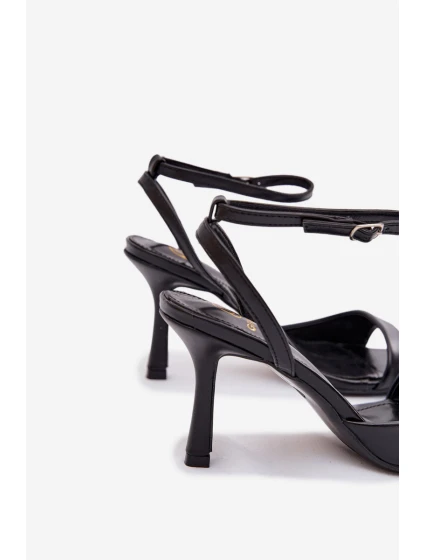 Dámské sandály na jehlovém podpatku z eko kůže - černé Brisora