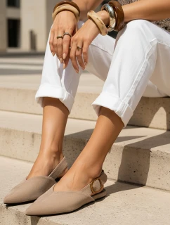 Dámské semišové baleríny s otevřeným podpatkem slingback béžové FashionStreet ZY1338