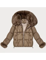 Dámská péřová bunda s kožešinovým límcem S'West beige (B8527-12)