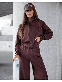 Komplet damski spodnie i bluza ze stójką czekoladowy model 21470459 - Moon
