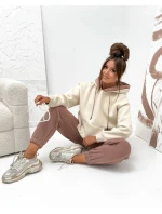 Hrubší dvoubarevná dámská tepláková souprava v barvě cappuccino (VE102)
