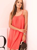 Dámské mušelínové šaty s ramínky a volánem malina