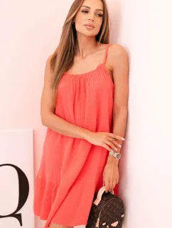 Dámské mušelínové šaty s ramínky a volánem malina