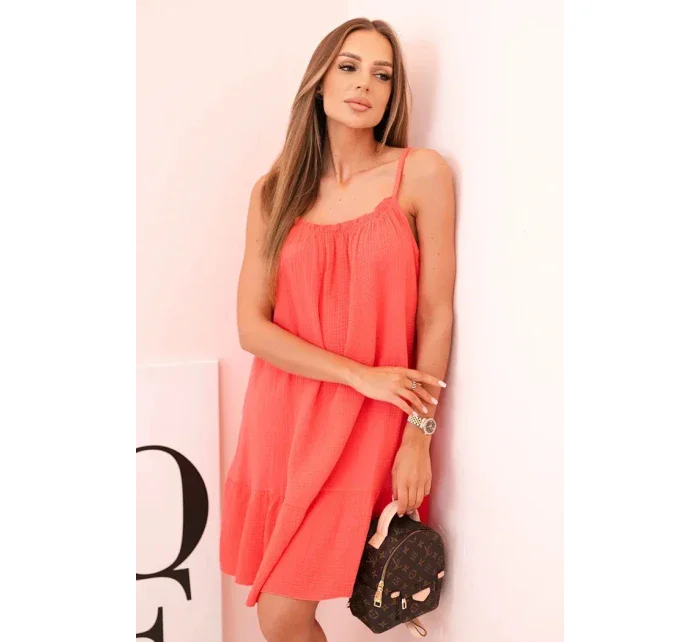 Dámské mušelínové šaty s ramínky a volánem malina Dámské mušelínové šaty s ramínky a volánem malina