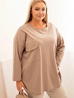 Dámská blůza Plus Size s bavlnou, s kapsou a ohrnovacími rukávy fango