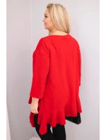 Dámská blůza Plus Size s bavlnou, volánem a ohrnovacími rukávy červená Dámská blůza Plus Size s bavlnou, volánem a ohrnovacími rukávy červená
