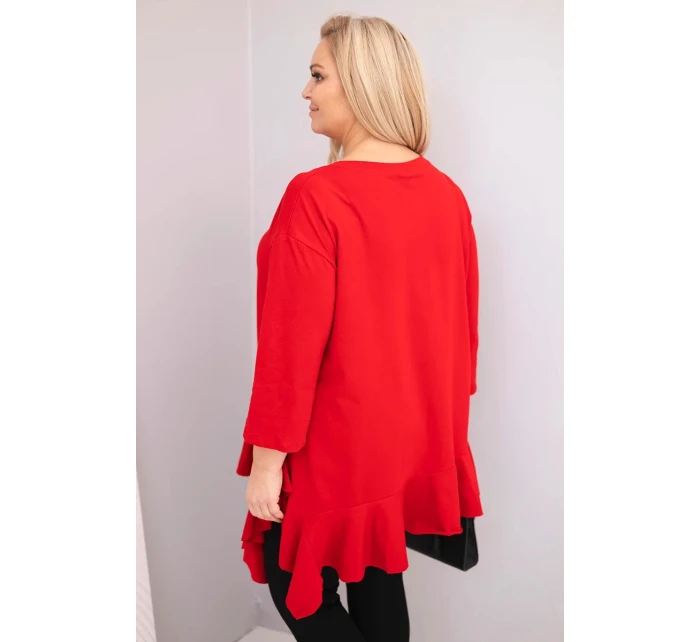 Dámská blůza Plus Size s bavlnou, volánem a ohrnovacími rukávy červená Dámská blůza Plus Size s bavlnou, volánem a ohrnovacími rukávy červená