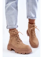 Kožené teplé šněrovací boty Béžové model 21603028 - EVENTO Kožené teplé šněrovací boty Béžové model 21603028 - EVENTO