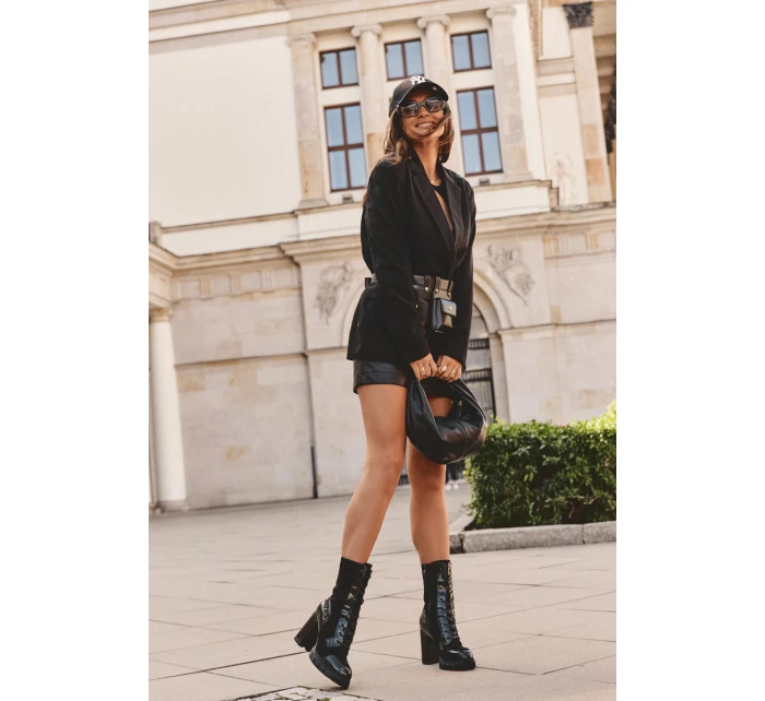 Kůže Šněrovací Boty Na Sloupku Černá model 21634913 - Boto