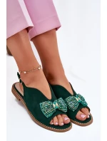 Dámské Sandály S Mašlí Na Plochém Podpatku S.Barski KV51-014 Zelené