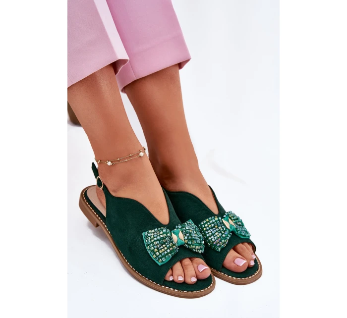 Dámské Sandály S Mašlí Na Plochém Podpatku S.Barski KV51-014 Zelené