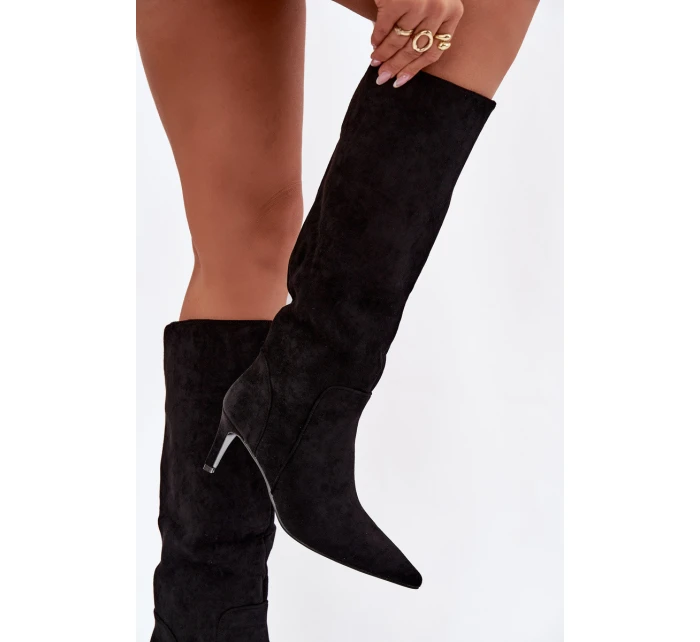 Kozačky Na Podpatku S Eko Černé model 21788139 - Boto Kozačky Na Podpatku S Eko Černé model 21788139 - Boto