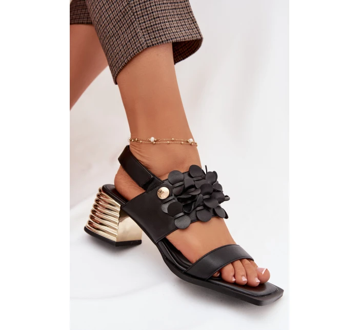 Kožené sandály na podpatku D&A CR61-3062 Černé