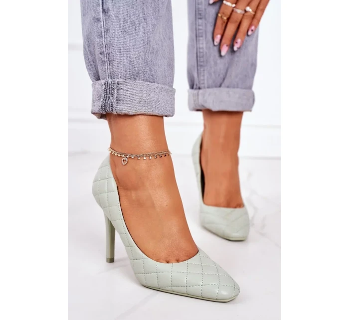 Elegantní Prošívané Lodičky Na Jehlovém Podpatku Zelené Rosanna