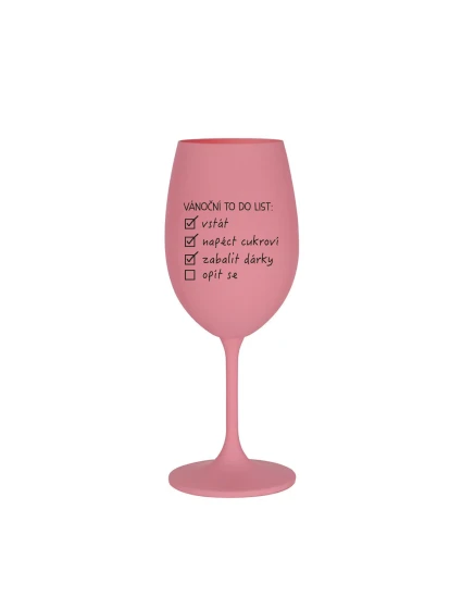 VÁNOČNÍ TODO LIST - růžová sklenice na víno 350 ml VÁNOČNÍ TODO LIST - růžová sklenice na víno 350 ml