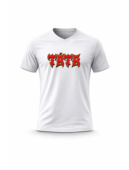 Pánské bavlněné tričko s potiskem - TÁTA (ROCK) - bílé