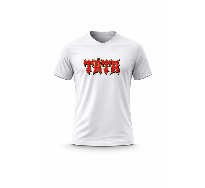 Pánské bavlněné tričko s potiskem - TÁTA (ROCK) - bílé