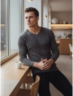 Pánský tmavě šedý svetr s výstřihem FashionStreet WX2219