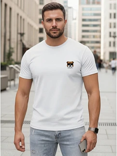 Pánské bavlněné tričko s potiskem buldočka bílé FashionStreet NX0125R