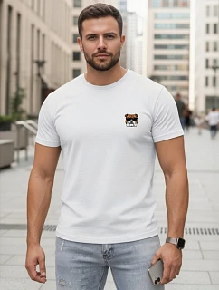 Pánské bavlněné tričko s potiskem buldočka bílé FashionStreet NX0125R