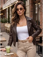 Dámská hnědá kožená bunda ve stylu Ramones od FashionStreet TY5722 Dámská hnědá kožená bunda ve stylu Ramones od FashionStreet TY5722