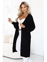 Dlouhý dámský pletený kardigan s kapsami a rukávy – černý model 22323055 - numoco basic Dlouhý dámský pletený kardigan s kapsami a rukávy – černý model 22323055 - numoco basic