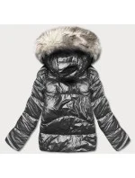 Černá krátká dámská zimní károvaná bunda (16m9052-392) Černá krátká dámská zimní károvaná bunda (16m9052-392)