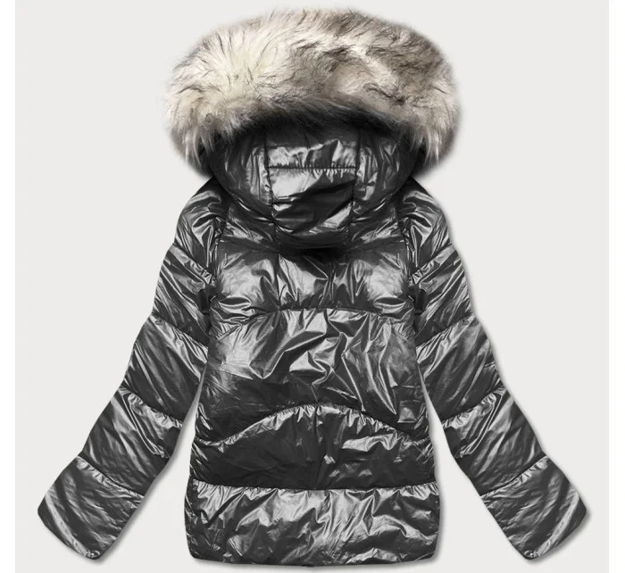 Černá krátká dámská zimní károvaná bunda (16m9052-392) Černá krátká dámská zimní károvaná bunda (16m9052-392)