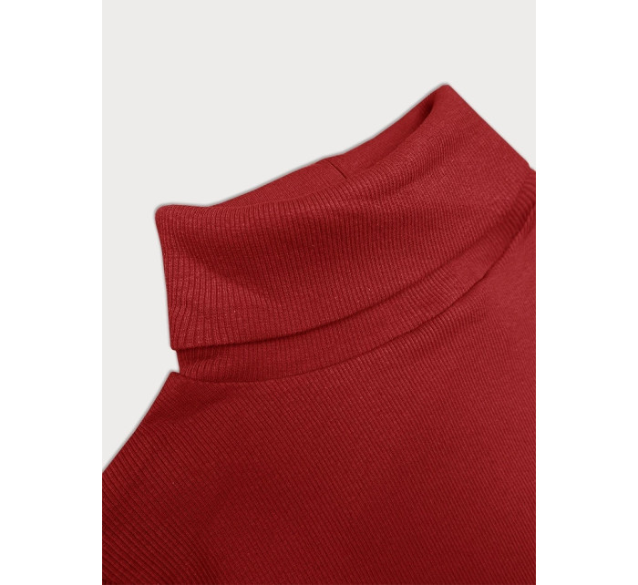 Červené vypasované žebrované šaty s rolákem Rue Paris (5133)