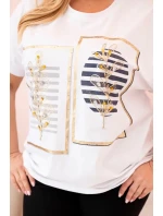 Dámská bavlněná halenka Plus Size s kamínky bílá + tmavě modrá