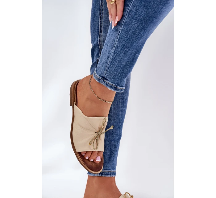 model 21686324 Kožené Dámské Pantofle Béžové - Zazoo