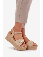 Dámské Sandály Na Klínu S Přezkou Khaki Liniella Dámské Sandály Na Klínu S Přezkou Khaki Liniella