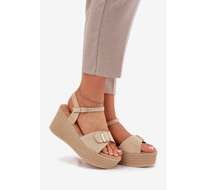 Dámské Sandály Na Klínu S Přezkou Khaki Liniella Dámské Sandály Na Klínu S Přezkou Khaki Liniella