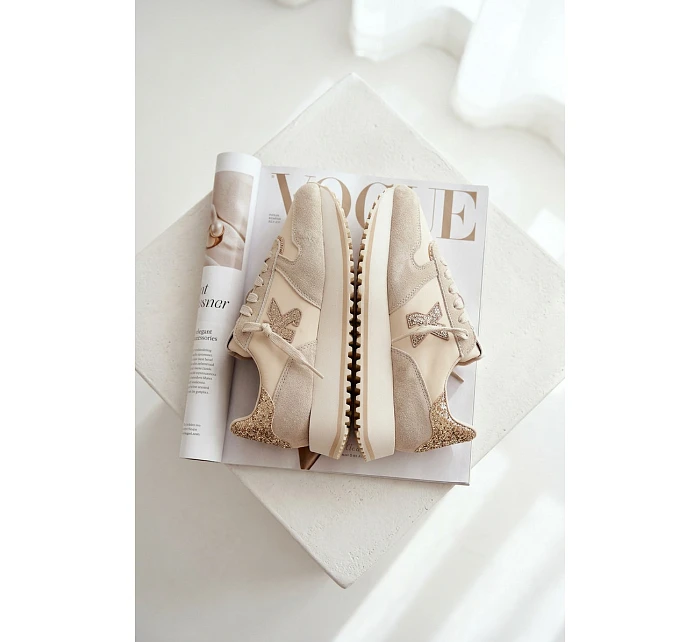 Kožené Semišové Dámské Tenisky Na Platformě  Béžové model 22073057 - VINCEZA