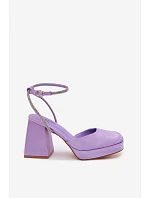 Dámské sandály s masivním podpatkem typu sloupek s páskem a kamínky Fialové Seraphina Dámské sandály s masivním podpatkem typu sloupek s páskem a kamínky Fialové Seraphina