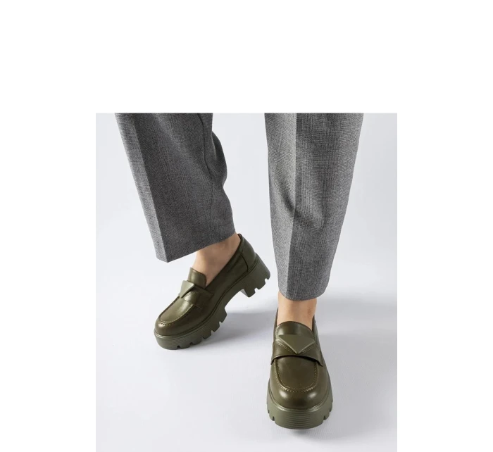 Dámské mokasíny model 21865033 Khaki tmavě zelená Solea - Inello