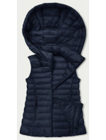 Tmavě modrá dámská prošívaná vesta s kapucí (16M9139-215)