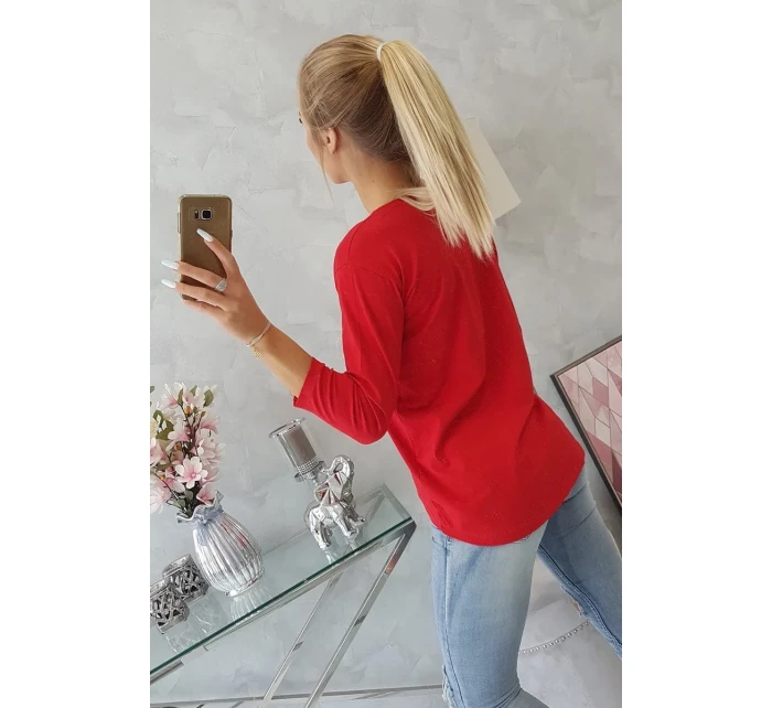 Halenka s grafickou a barevnou 3D mašlí červená Halenka s grafickou a barevnou 3D mašlí červená