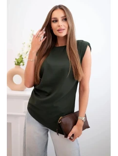 Elegantní dámská halenka s volánky a asymetrickým střihem khaki