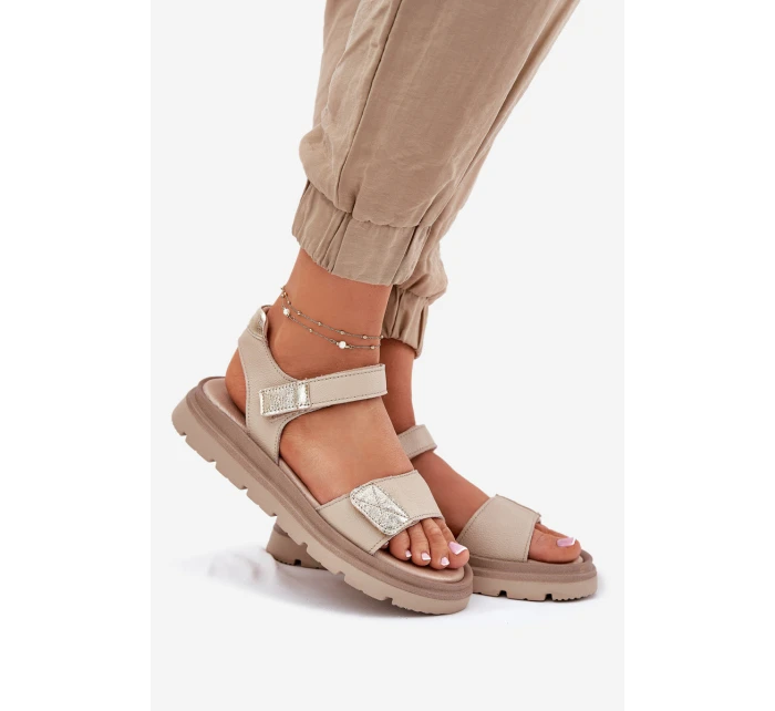 Dámské Kožené Sandály Na Platformě Béžové model 21697428 - Zazoo