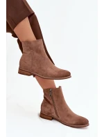 Dámské kotníkové boty na ploché podrážce model 21712281 světle hnědé - VINCEZA