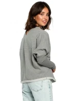 B094 Oversized top s výstřihem do V na zádech - šedý B094 Oversized top s výstřihem do V na zádech - šedý