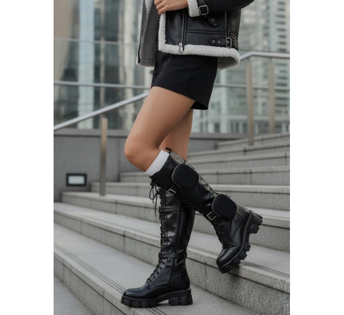 Dámské traperské boty černé FashionStreet ZY1326 Dámské traperské boty černé FashionStreet ZY1326