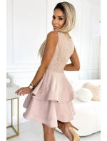 LAURA Béžové dámské rozšířené šaty s vrchní částí model 20069977 - numoco