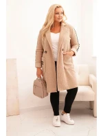 Dámský kabát Plus Size z umělé ovčí vlny s kapsami tmavě béžový Dámský kabát Plus Size z umělé ovčí vlny s kapsami tmavě béžový