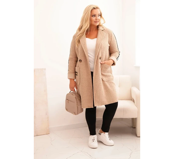 Dámský kabát Plus Size z umělé ovčí vlny s kapsami tmavě béžový Dámský kabát Plus Size z umělé ovčí vlny s kapsami tmavě béžový