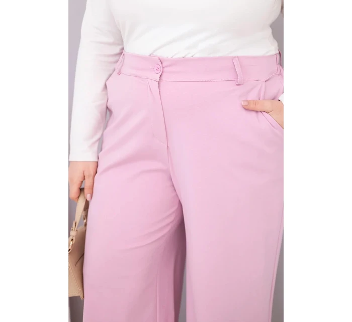Dámské kalhoty Plus Size s širokými nohavicemi a vysokým pasem tmavě pudrově růžová